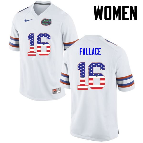 NCAA Florida Gators Brian Fallace Women's #16 USA Flag Fashion Nike White Stitched Authentic College Football Jersey NYP5064QX